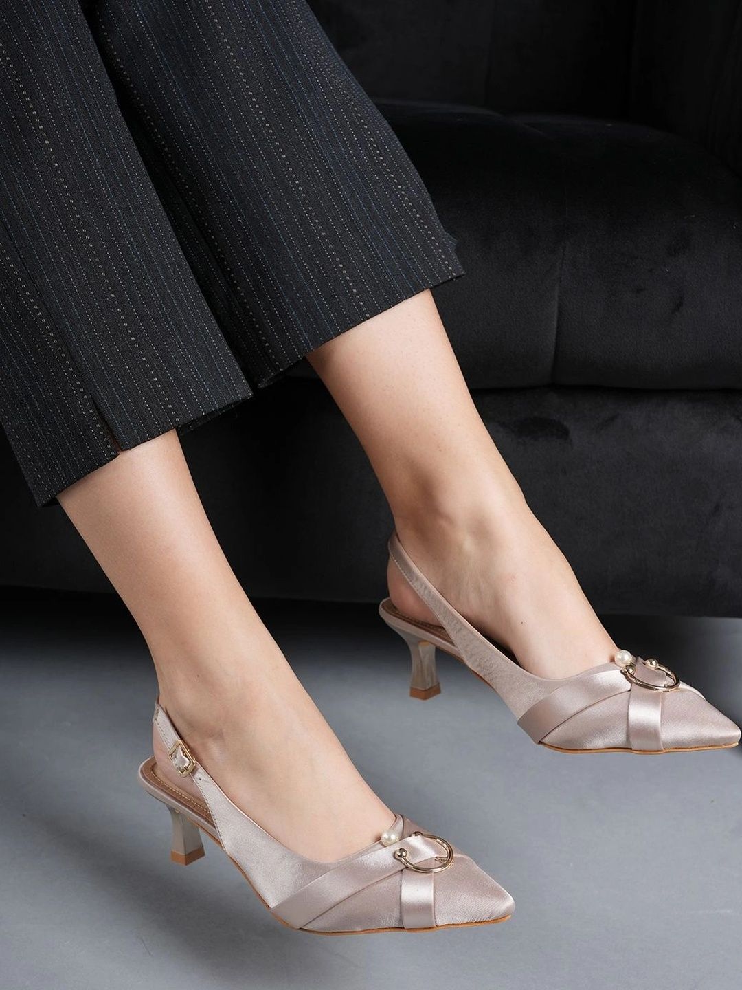Lavie Textured Party Kitten Heeled Pumps with Buckles