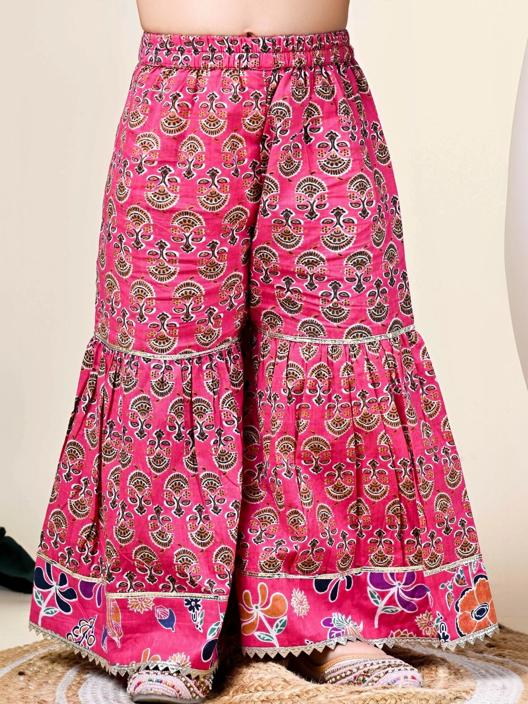 Girls Ethnic Motifs Printed Empire Pure Cotton Kurta with Sharara 5