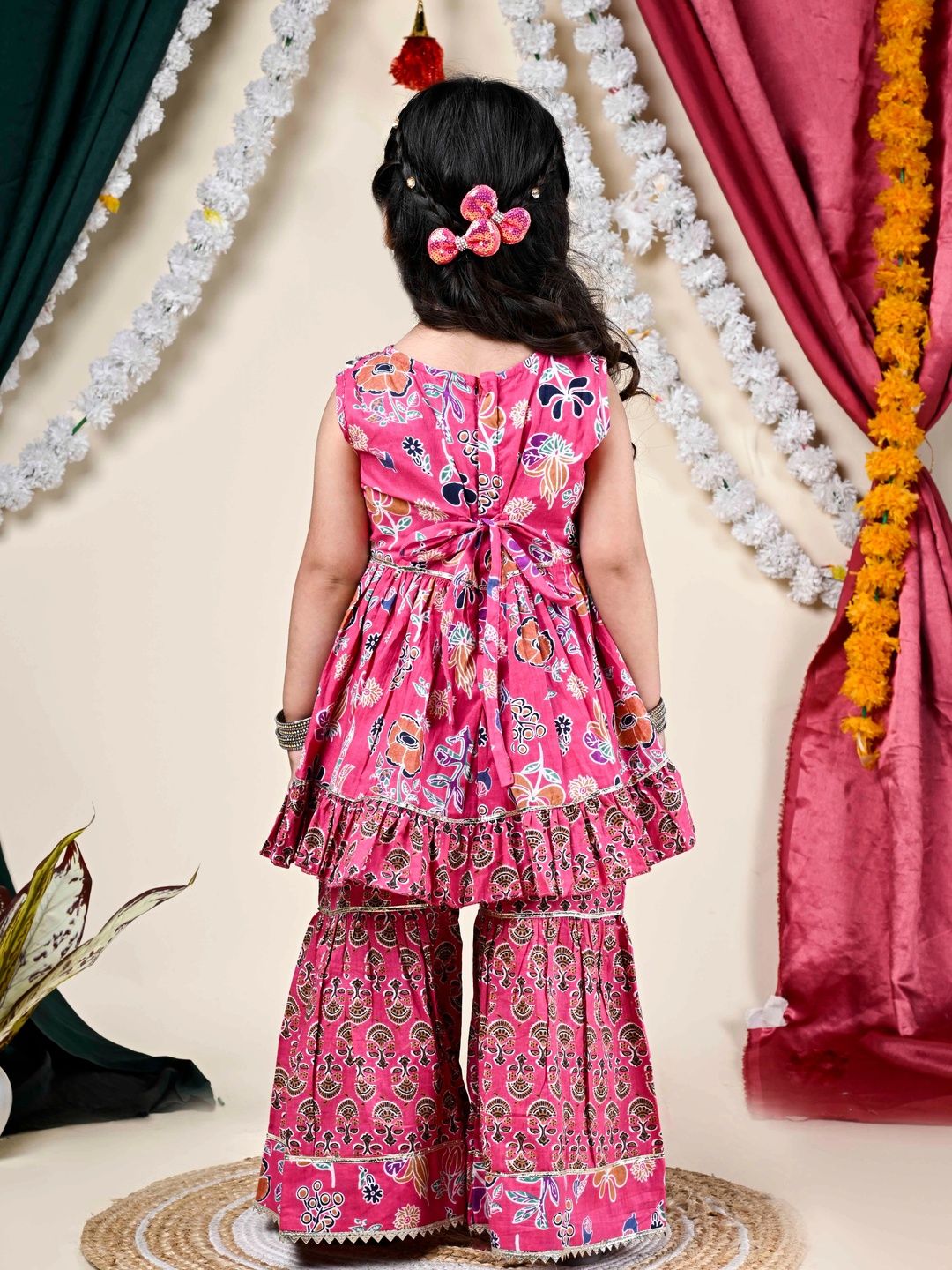 Girls Ethnic Motifs Printed Empire Pure Cotton Kurta with Sharara 4