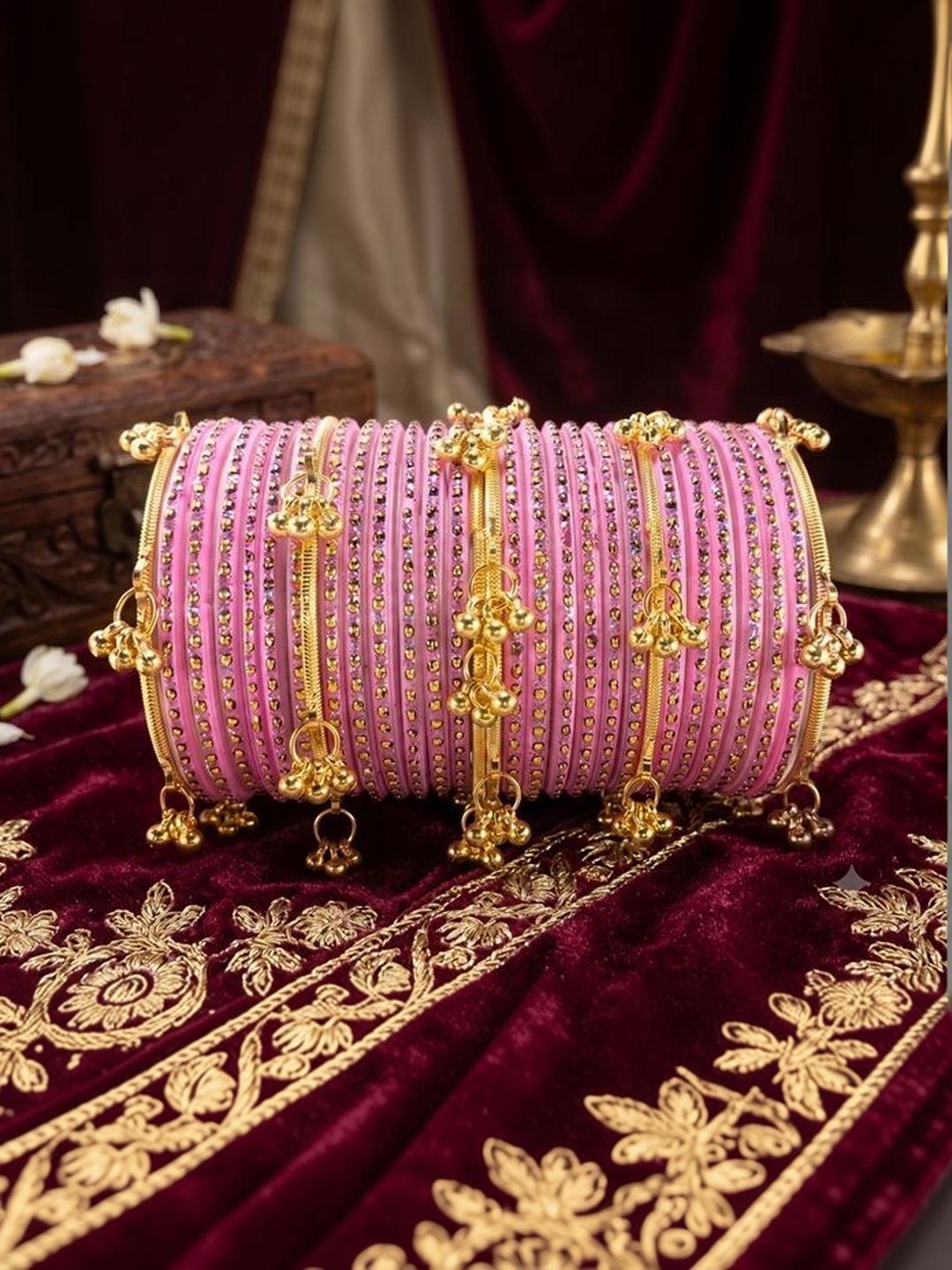 AMITFASHION Gold-Plated Stone Studded & Beaded Bangle