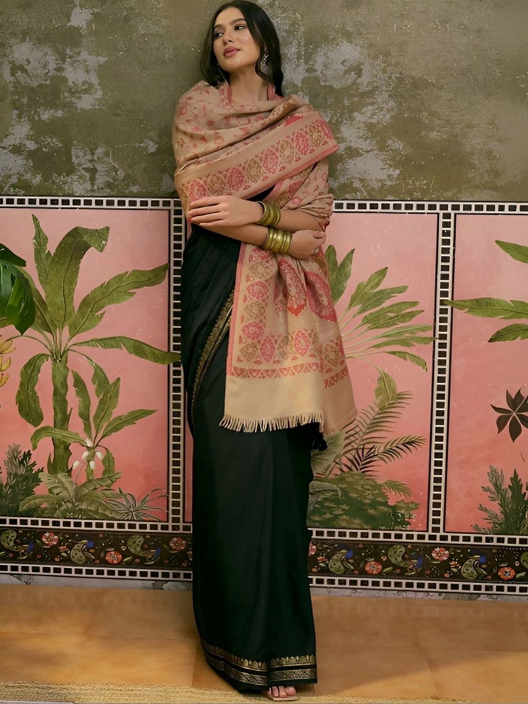 Buy Sangria Women Beige Ethnic Woven Design Winter Pashmina Shawl -  - Apparel for Women
