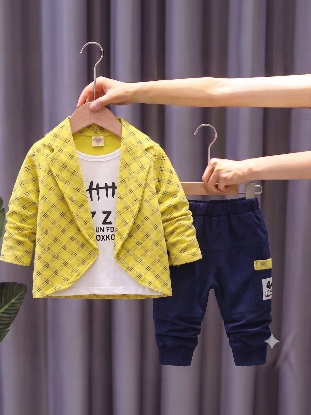 NEMI CREATION Boys Checked T-shirt with Trousers