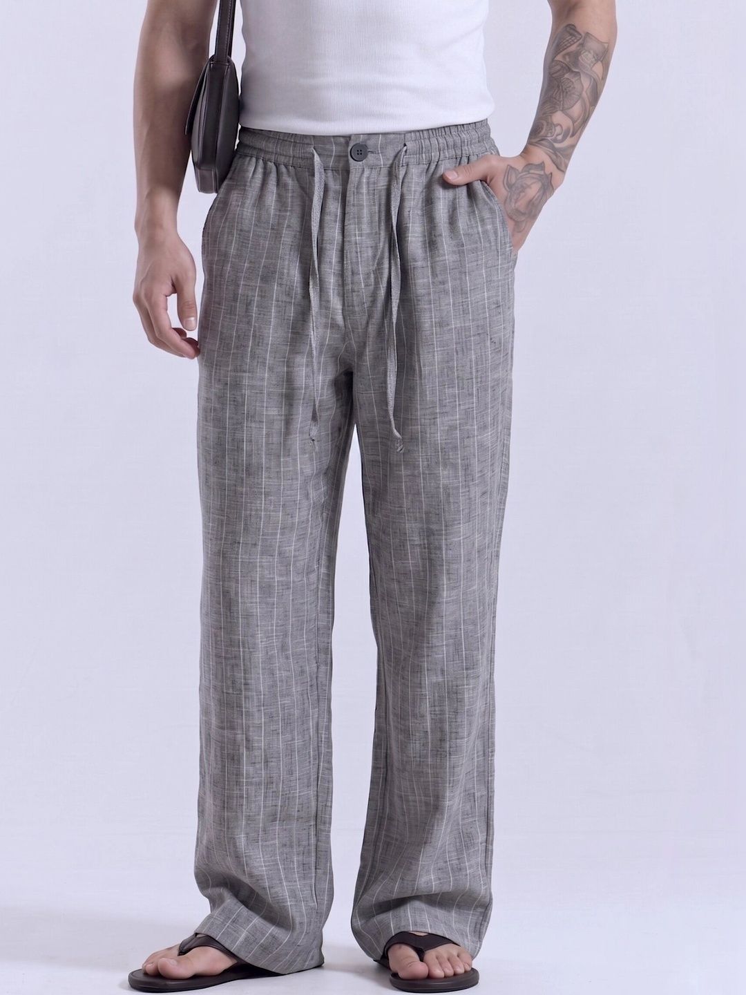 SAINT PEACH Men's Mid-Rise Relaxed Fit Cotton Linen Pant