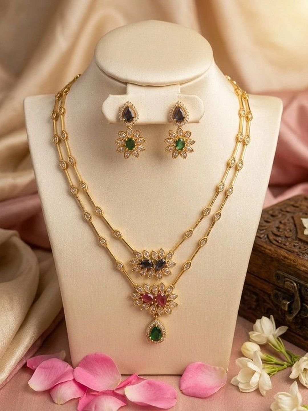 Talish Gold-Plated American Diamond Necklace and Earrings