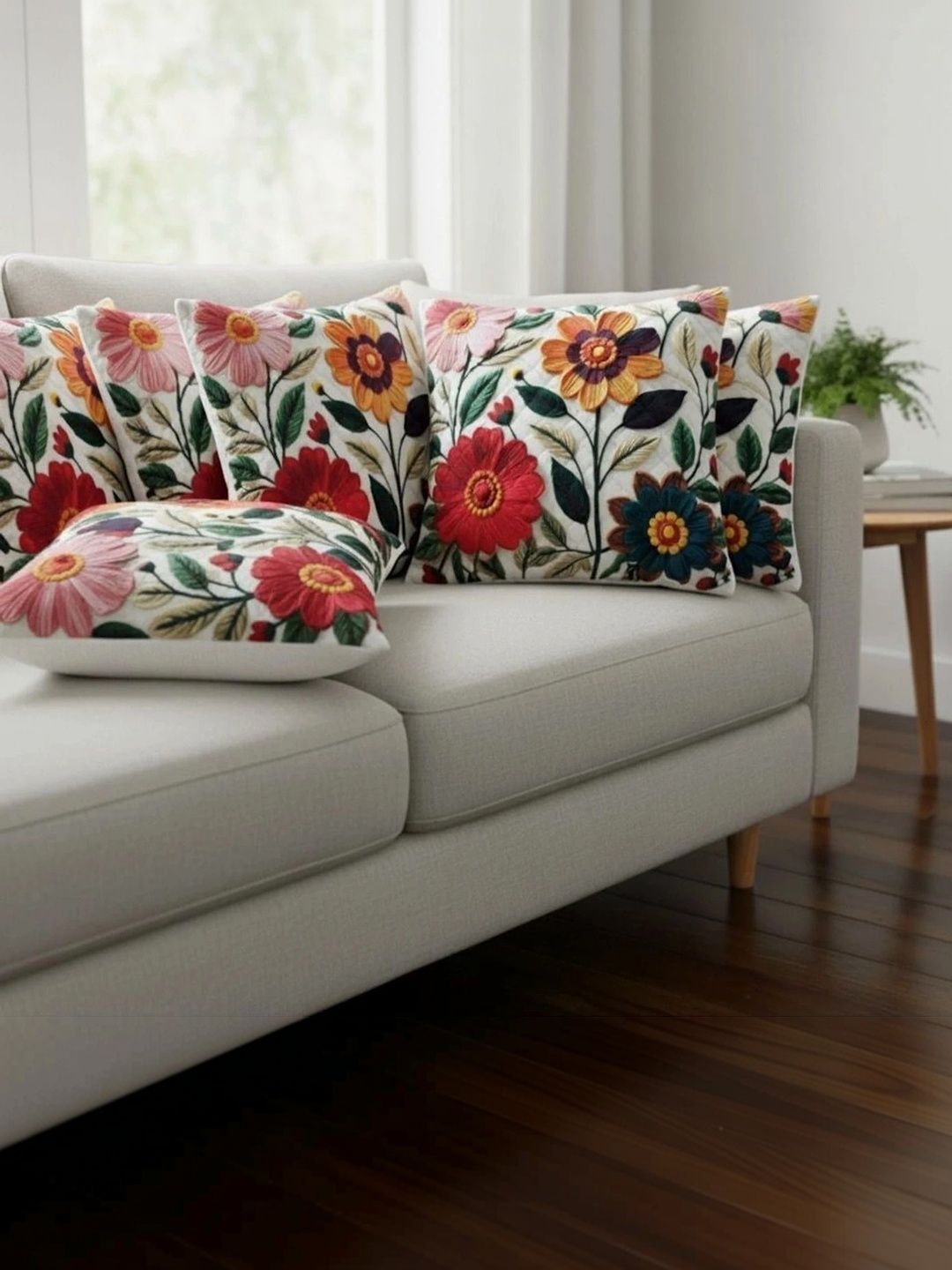 BALLEY Multicoloured Set of 5 Floral Velvet Square Cushion Covers