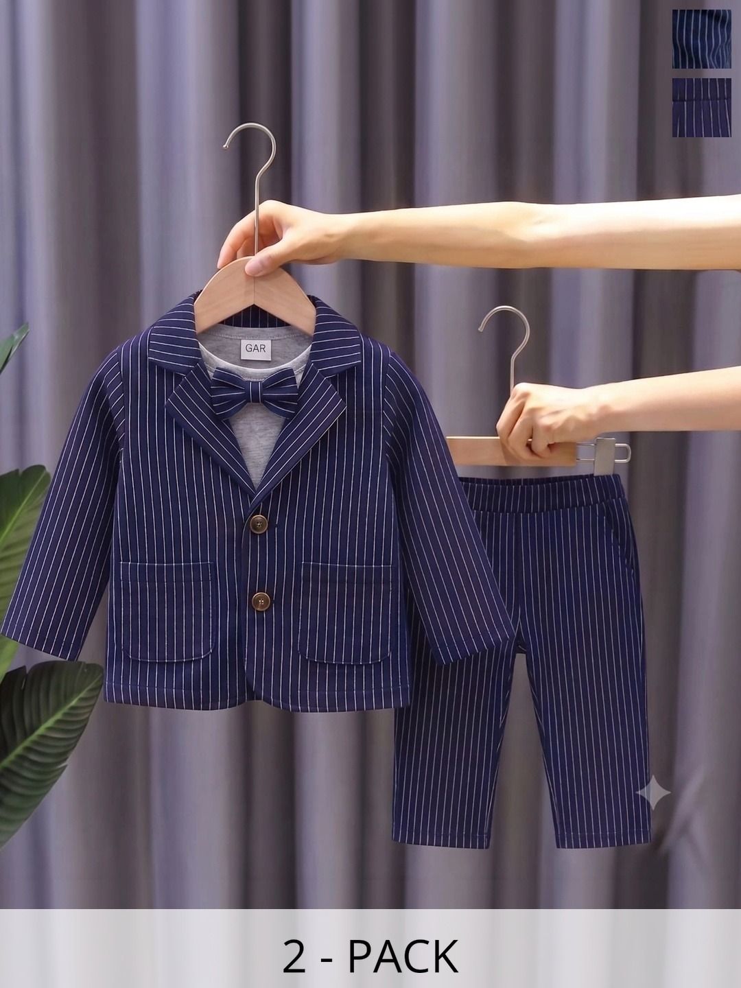 NEMI CREATION Boys Striped Coat with Trousers