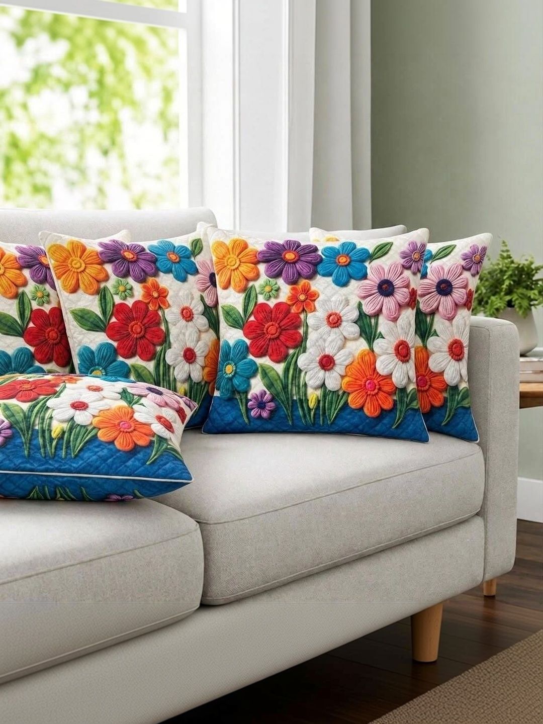 BALLEY Multicoloured Set of 5 Floral Velvet Square Cushion Covers