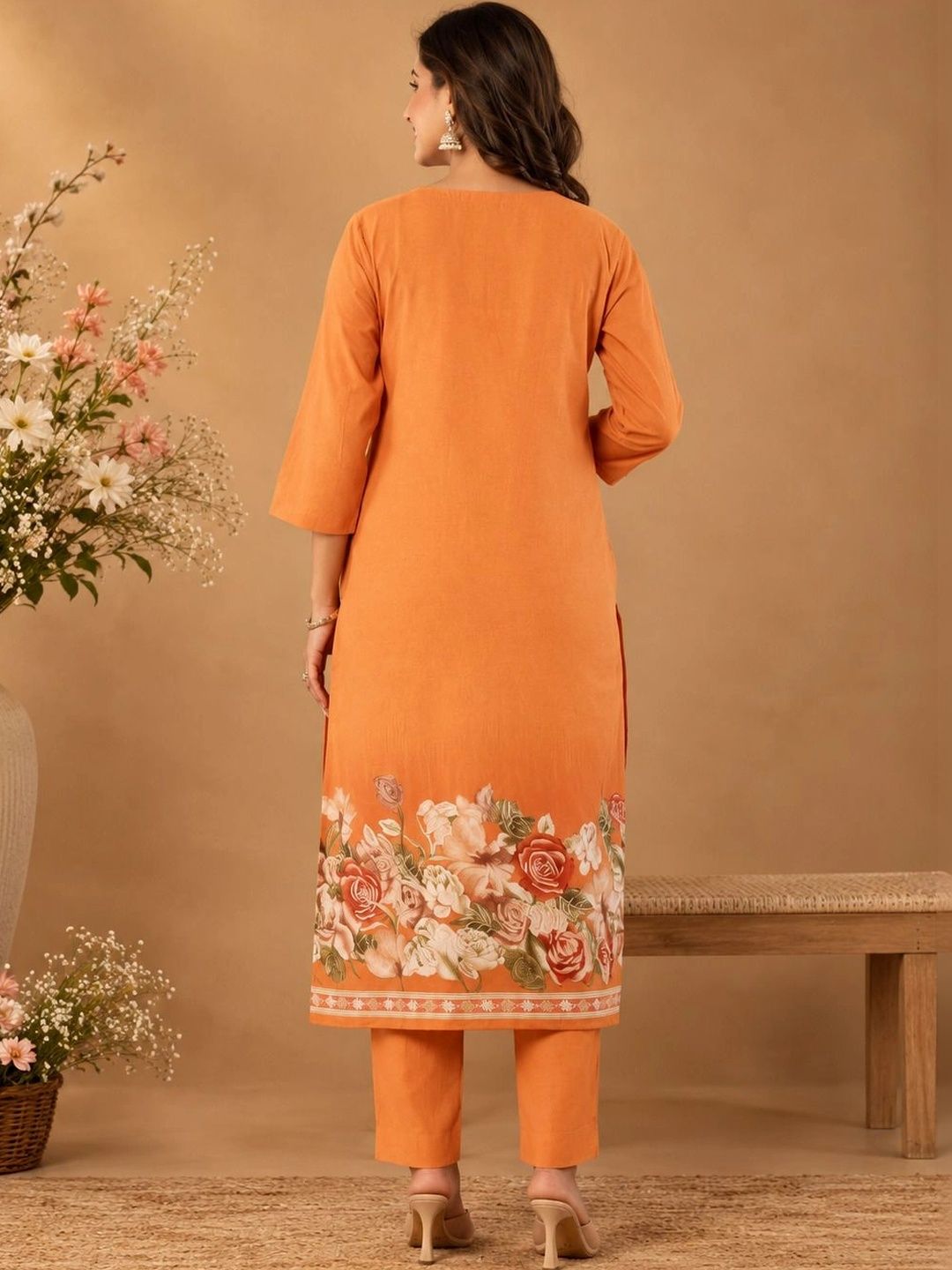 Women Floral Regular Thread Work Pure Cotton Kurta with Trousers & With Dupatta 2