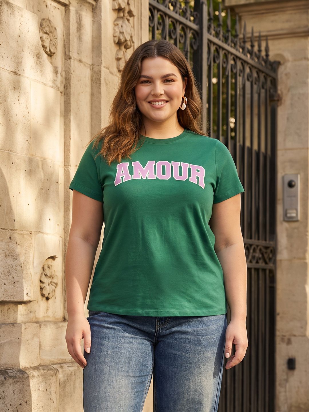 Sztori Plus Size Typography Printed Pure Cotton T-shirt