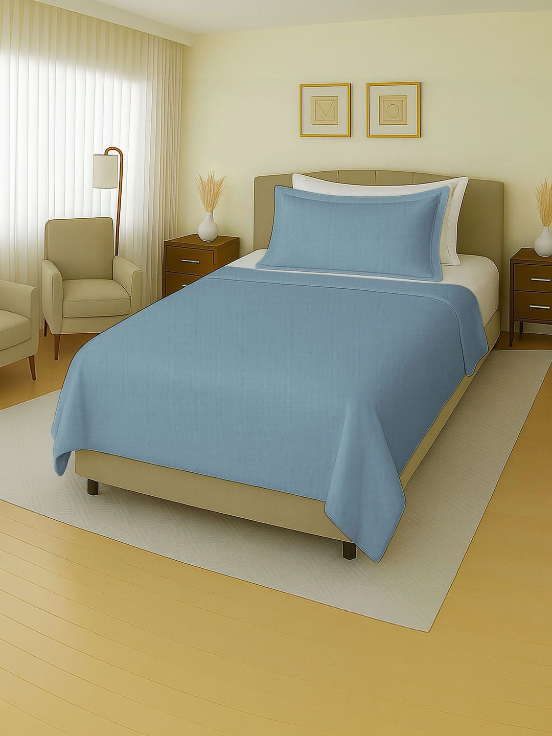 MAYFAIR HOMES LONDON Blue 144 TC Single Bedsheet Set 2.24 m x 1.52 m