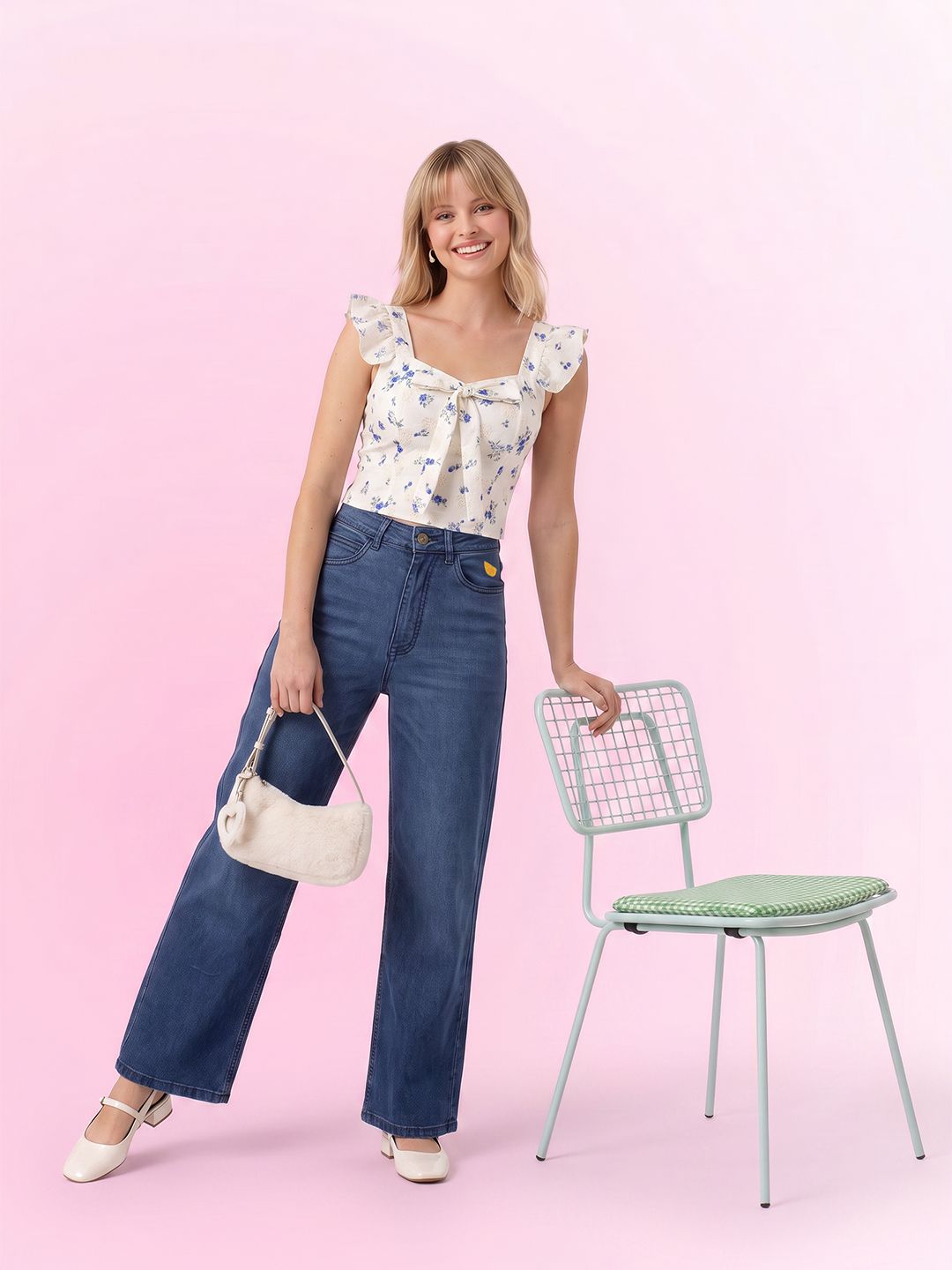 Women Straight Fit High-Rise Light Fade Embellished Stretchable Jeans 4