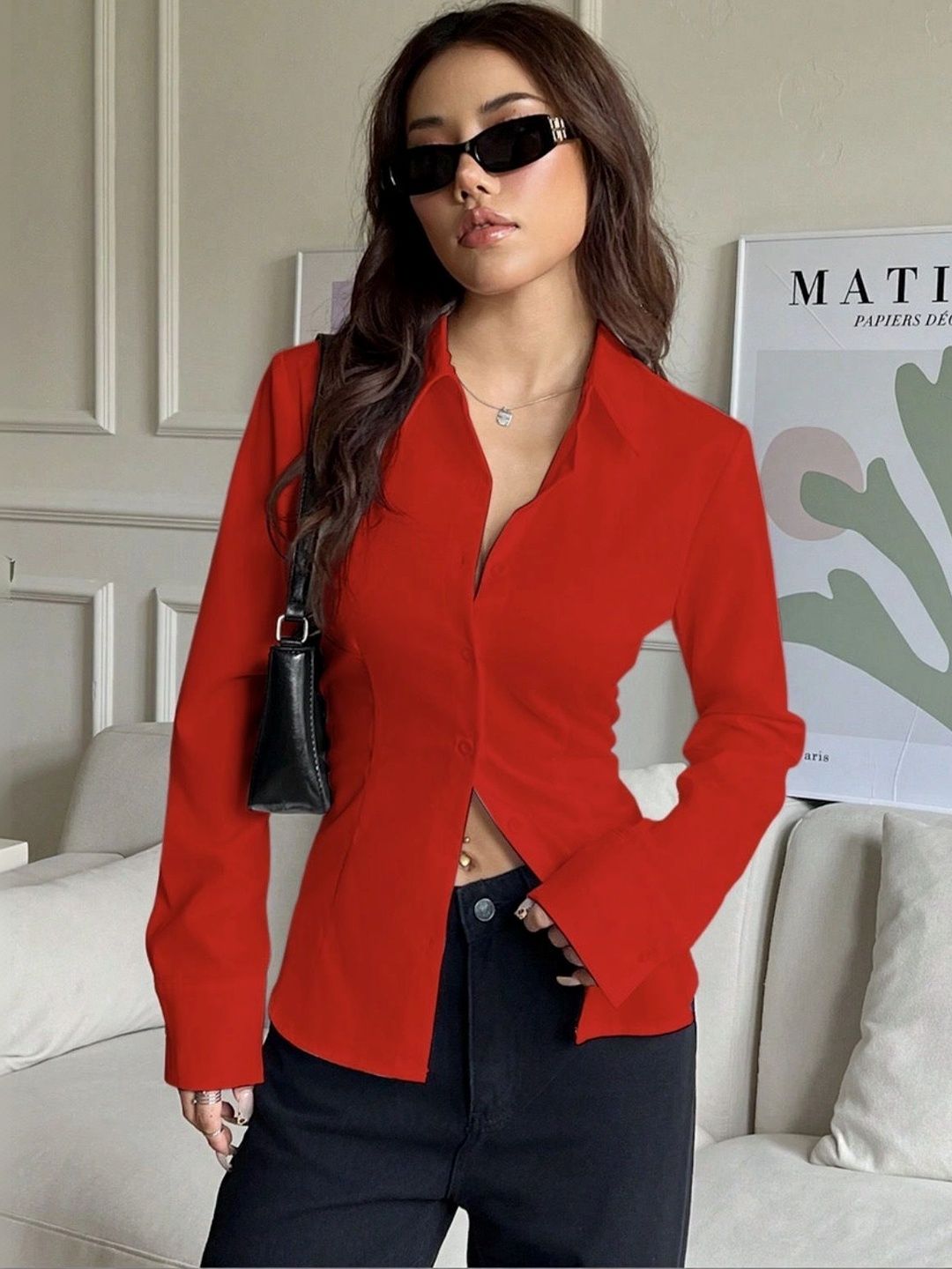 CLOMAX Women Casual Spread Collar Long Sleeves Shirt