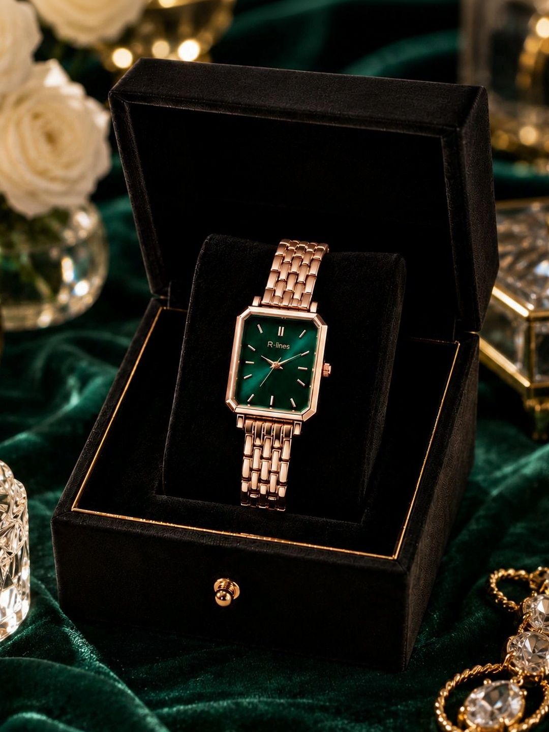 R-LINES Women Dial & Stainless Steel Bracelet Style Straps Analogue Watch CW-Rose Green 015