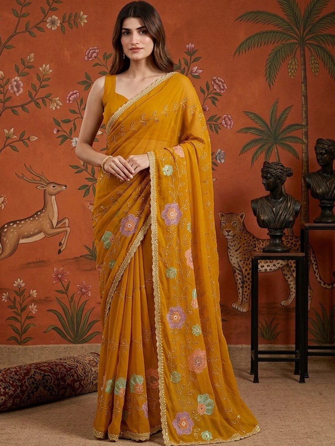 Sangria Embellished Embroidered Pure Georgette Saree