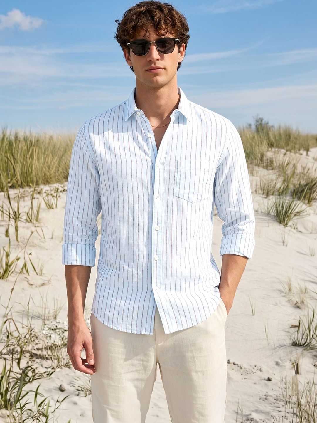 The Indian Garage Co Men Slim Fit Multi Stripes Opaque Striped Casual Shirt