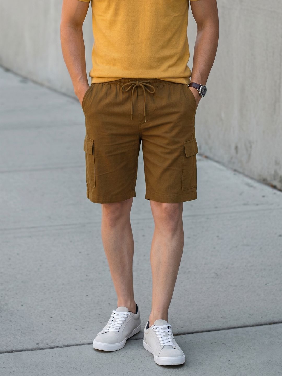 The Indian Garage Co Men Linen Cotton Slim Fit Cargo Shorts