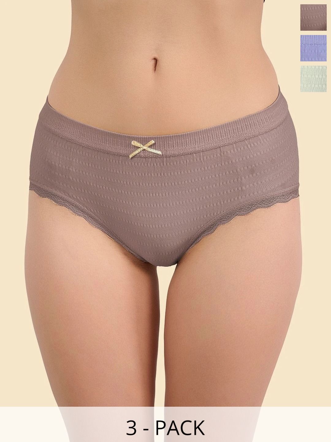 DressBerry Women Pack of 3 Self Design Frills Cotton Basic Briefs