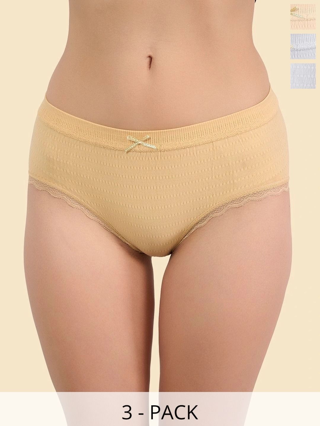 DressBerry Women Pack of 3 Self Design Frills Cotton Basic Briefs