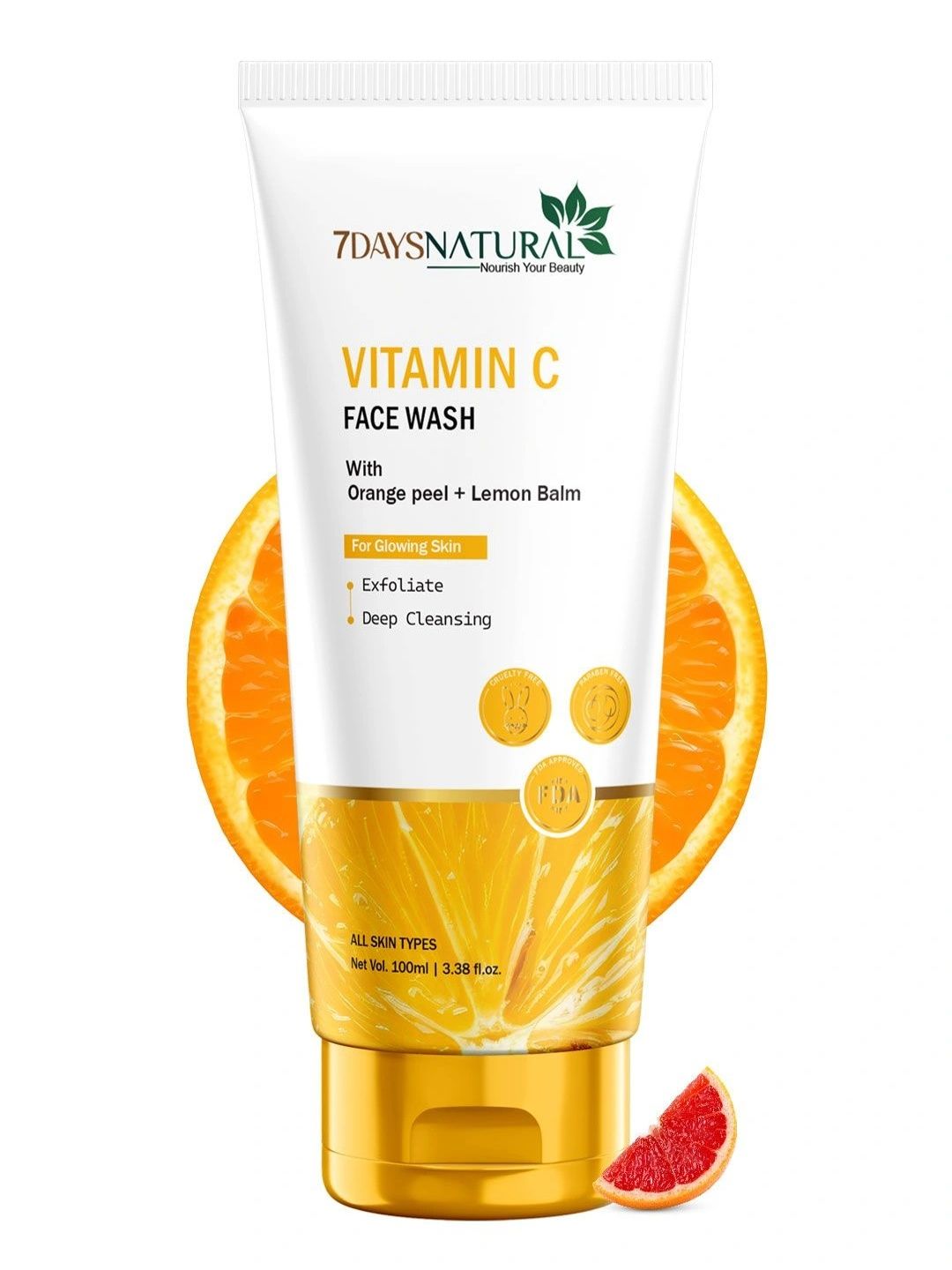 7DAYSNATURAL Face Wash With Vitamin C & Orange Peel For Brightening & Cleansing - 100Ml