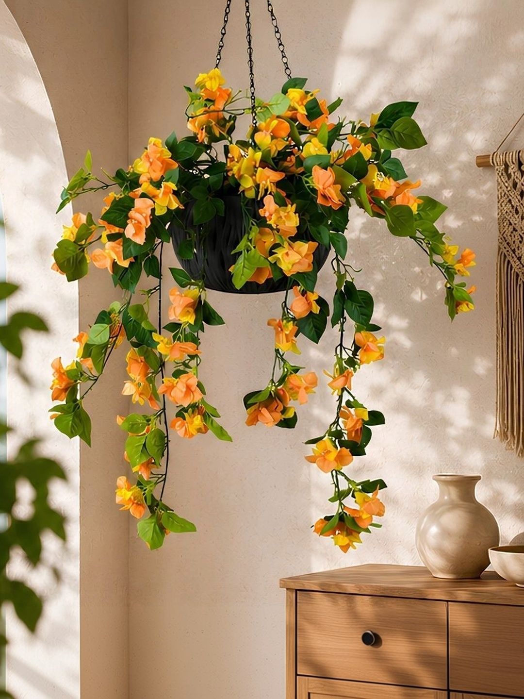 Interiors & More Yellow Bougainvillea Hanging Vine Artificial Flowers and Plant