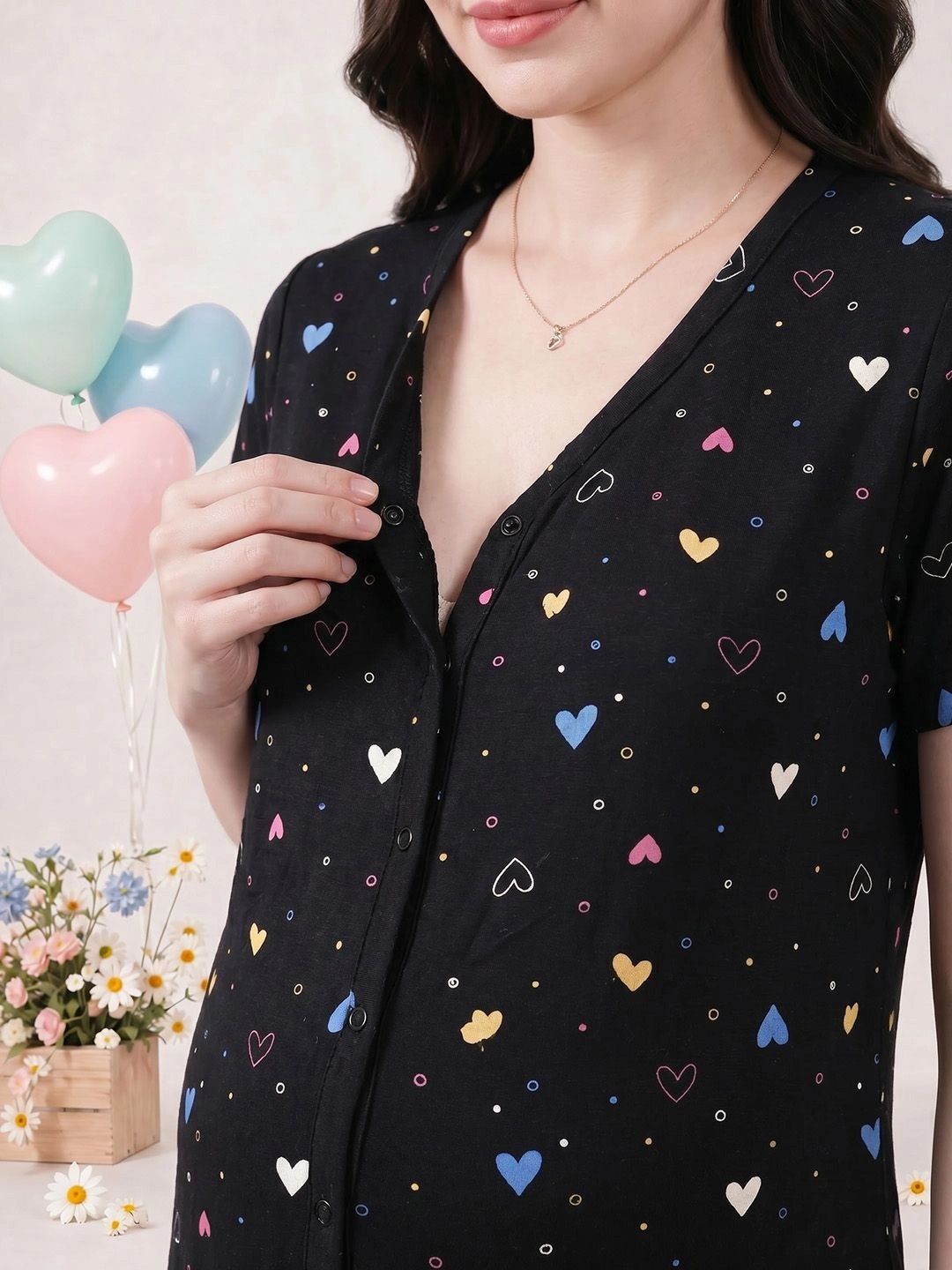 Printed Hosiery Calf Length Zipless Maternity Nightdress 2