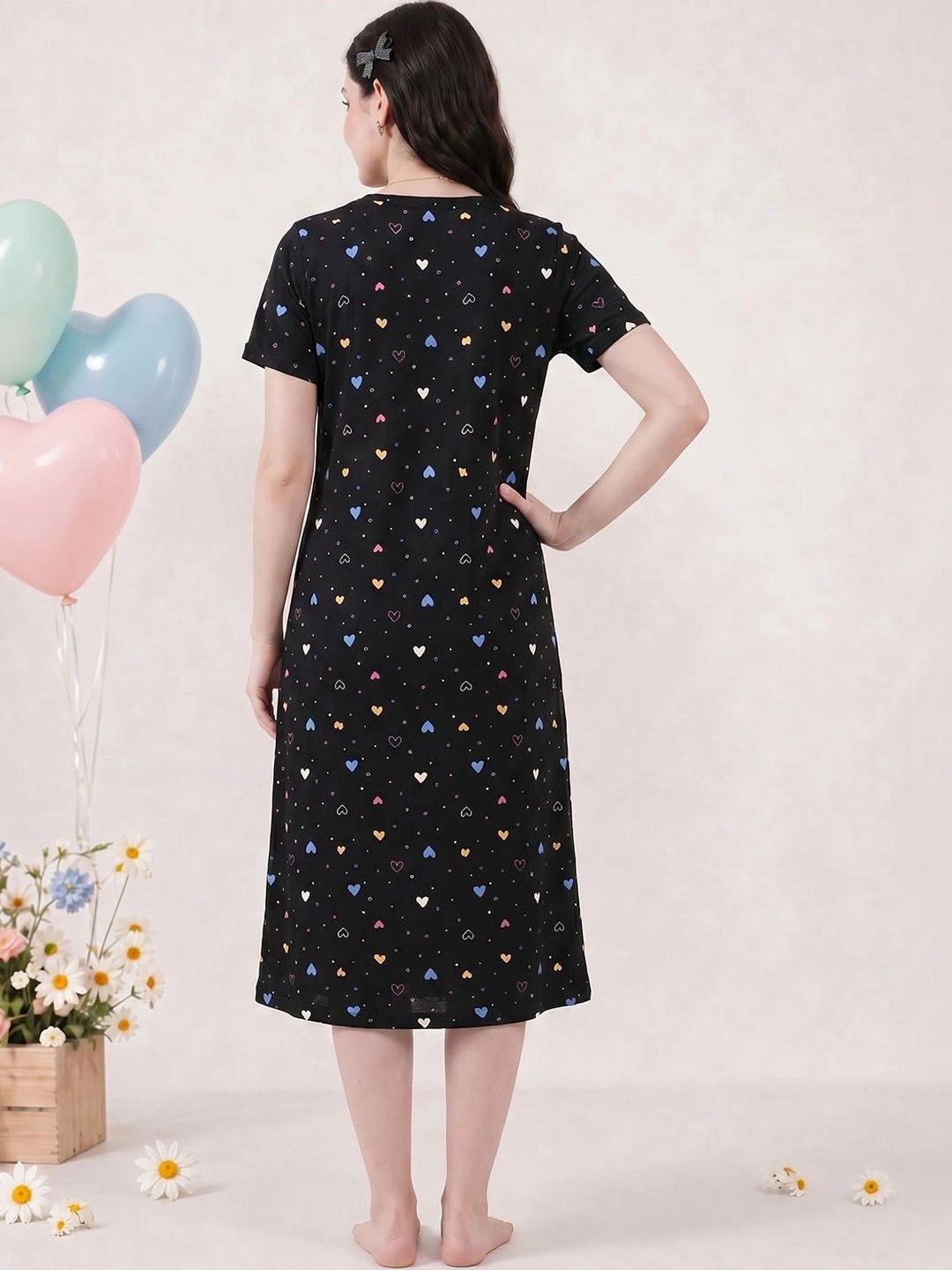 Printed Hosiery Calf Length Zipless Maternity Nightdress 4