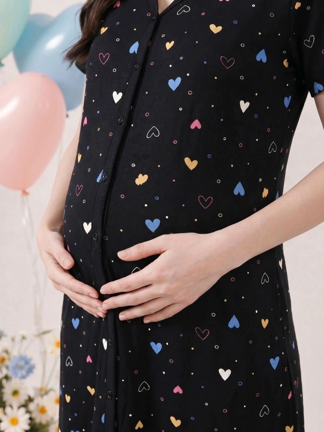 Printed Hosiery Calf Length Zipless Maternity Nightdress 5
