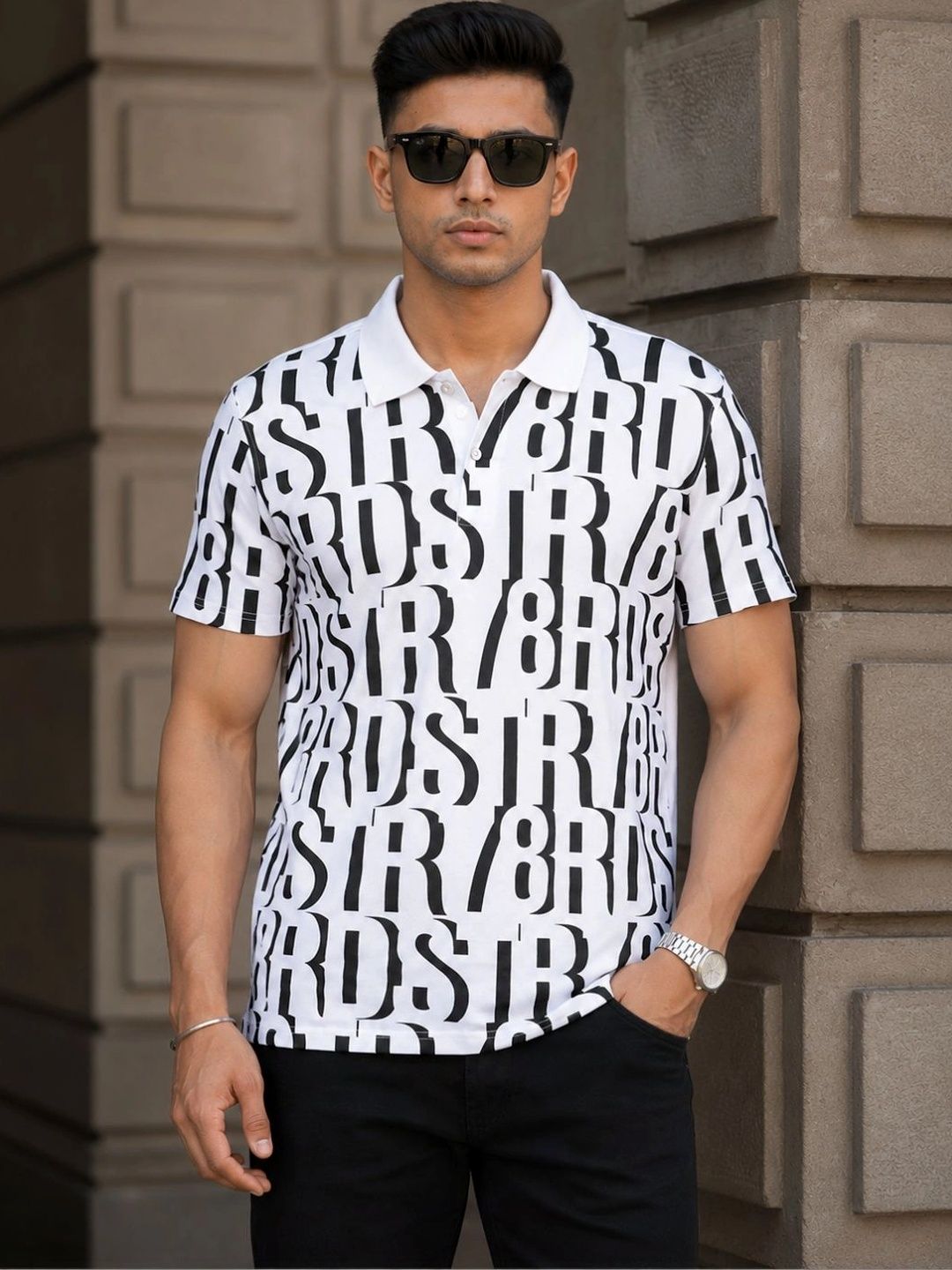 Roadster Men Typography Printed Polo Collar T-shirt