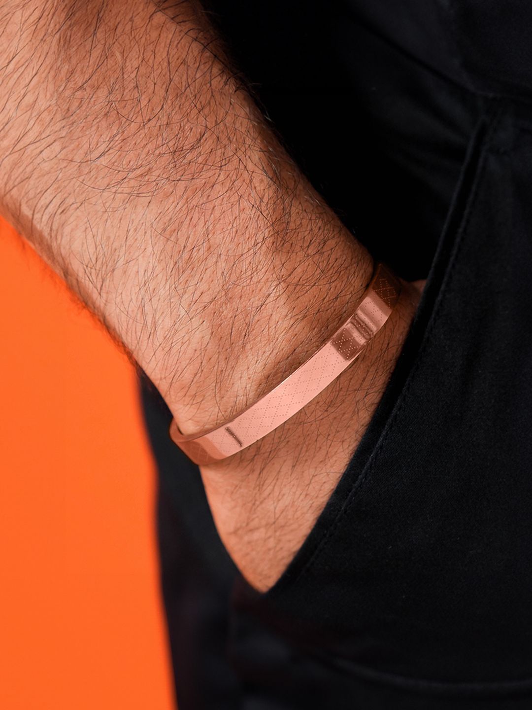 SWASHAA Men Ian Stainless Steel Rose Gold-Plated Kada Bracelet