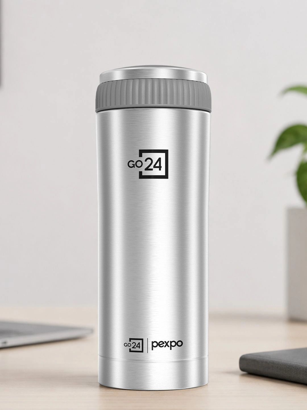 Go24 Crypto Stainless Steel Vacuum Insulated Coffee Tumbler Hot & Cold Flask Silver 430ml