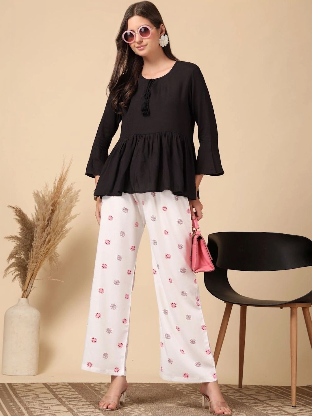 Women Floral Printed Knitted Ethnic Palazzos 5