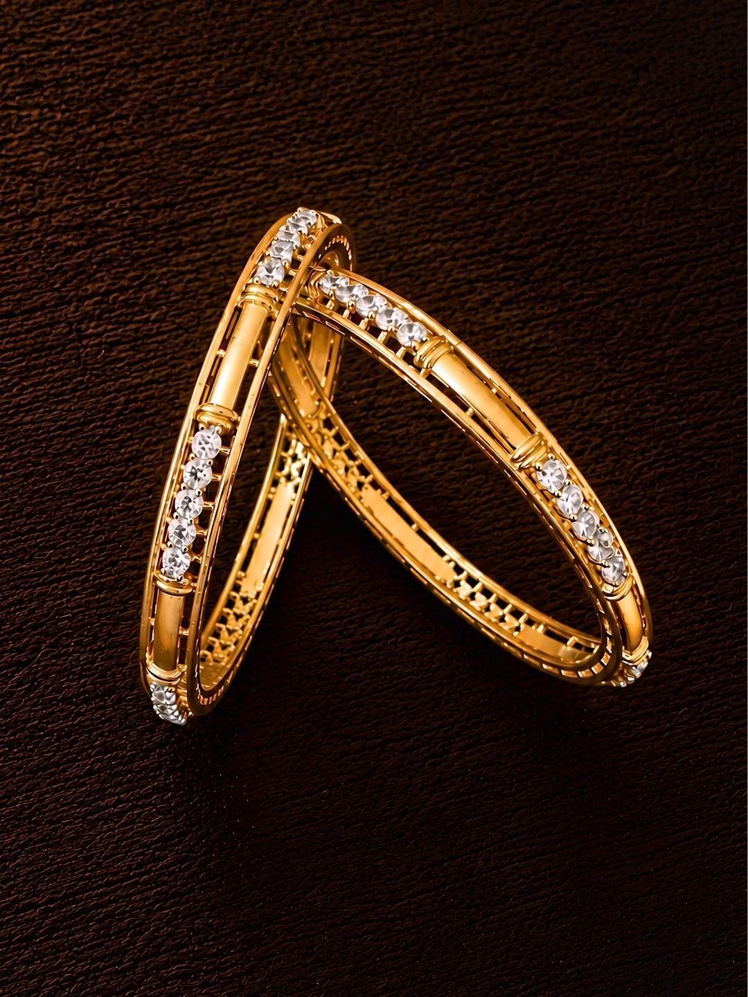 Zevarly Set of 2 Gold-Plated Cubic Zirconia Studded Bangles