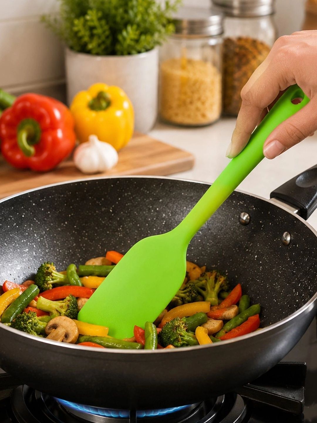 Kuber Industries Silicone Green Non Stick Heat Resistant Cake Spatula