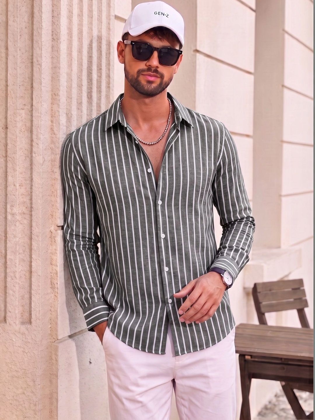 Zombom Men Standard Striped Casual Shirt