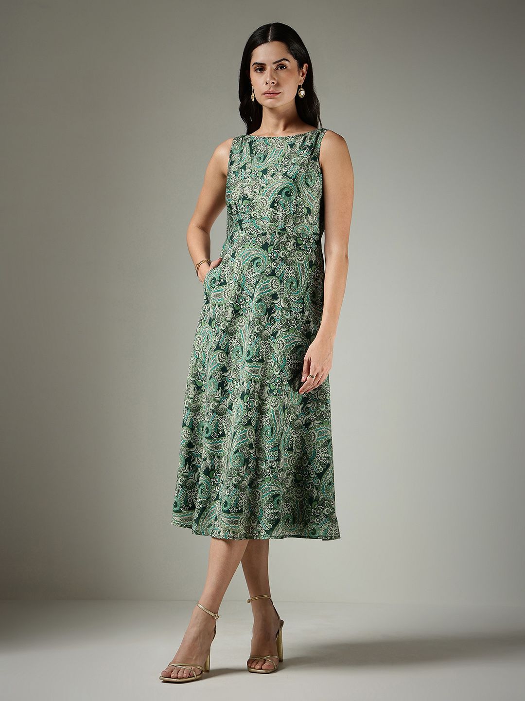 Paisley Printed Fit & Flare Midi Dress 7