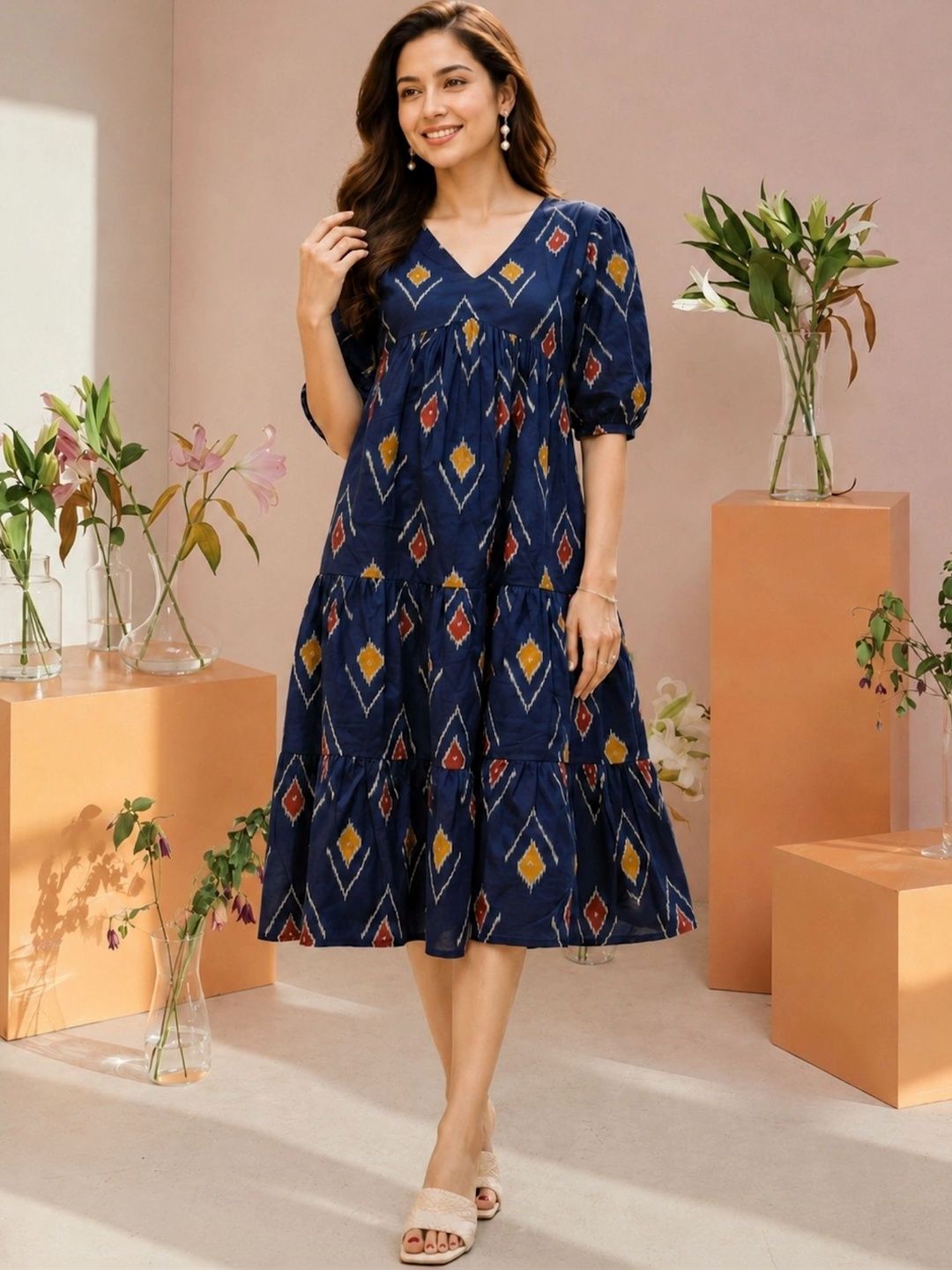 Twelve South Print Puff Sleeve A-Line Dress