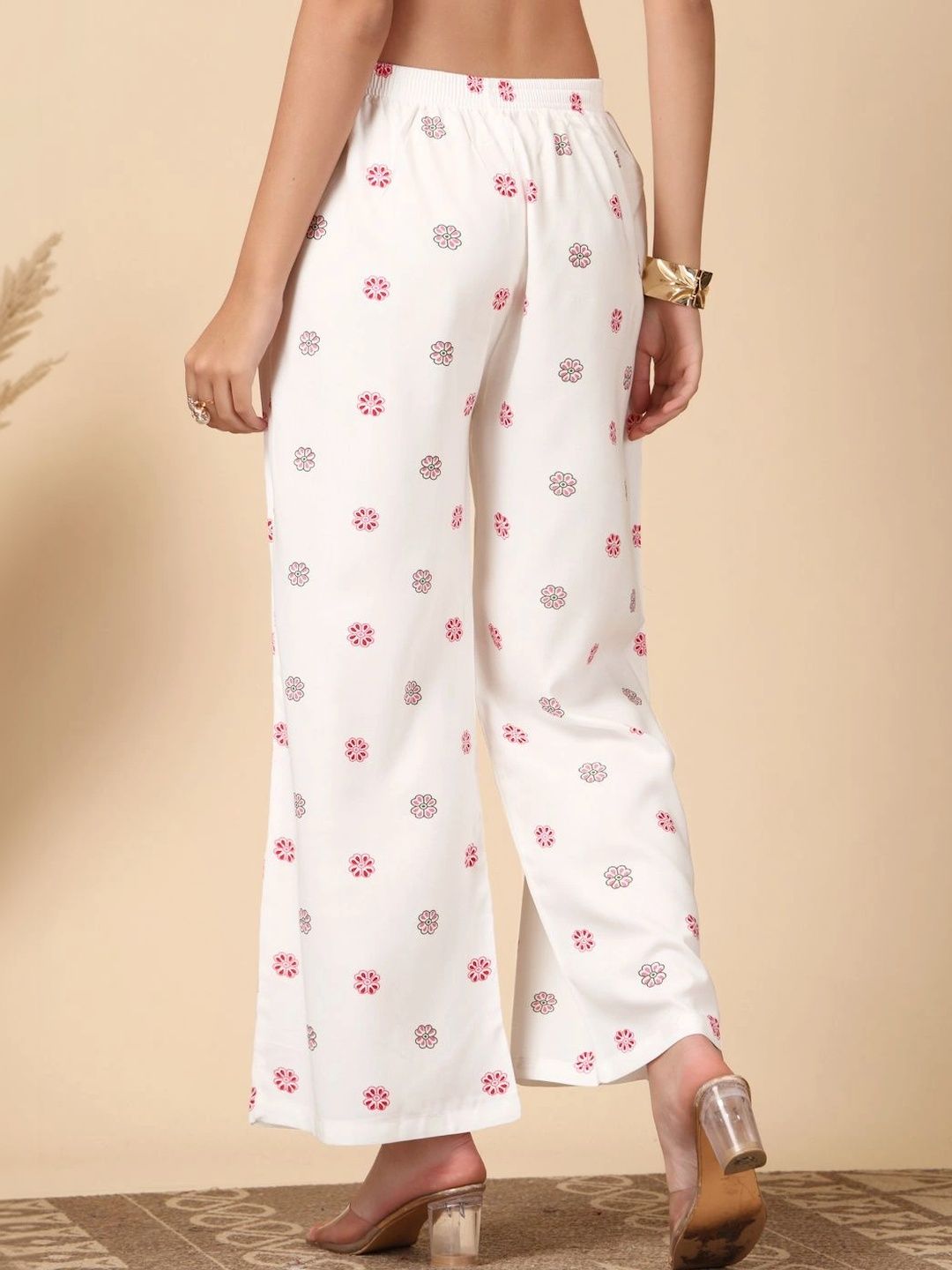 Women Floral Printed Knitted Ethnic Palazzos 3