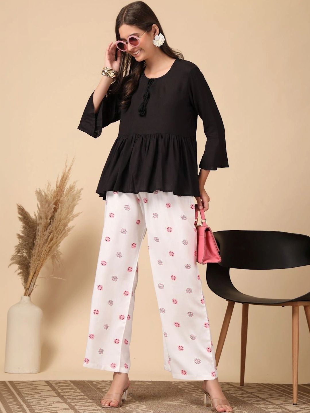 Women Floral Printed Knitted Ethnic Palazzos 7