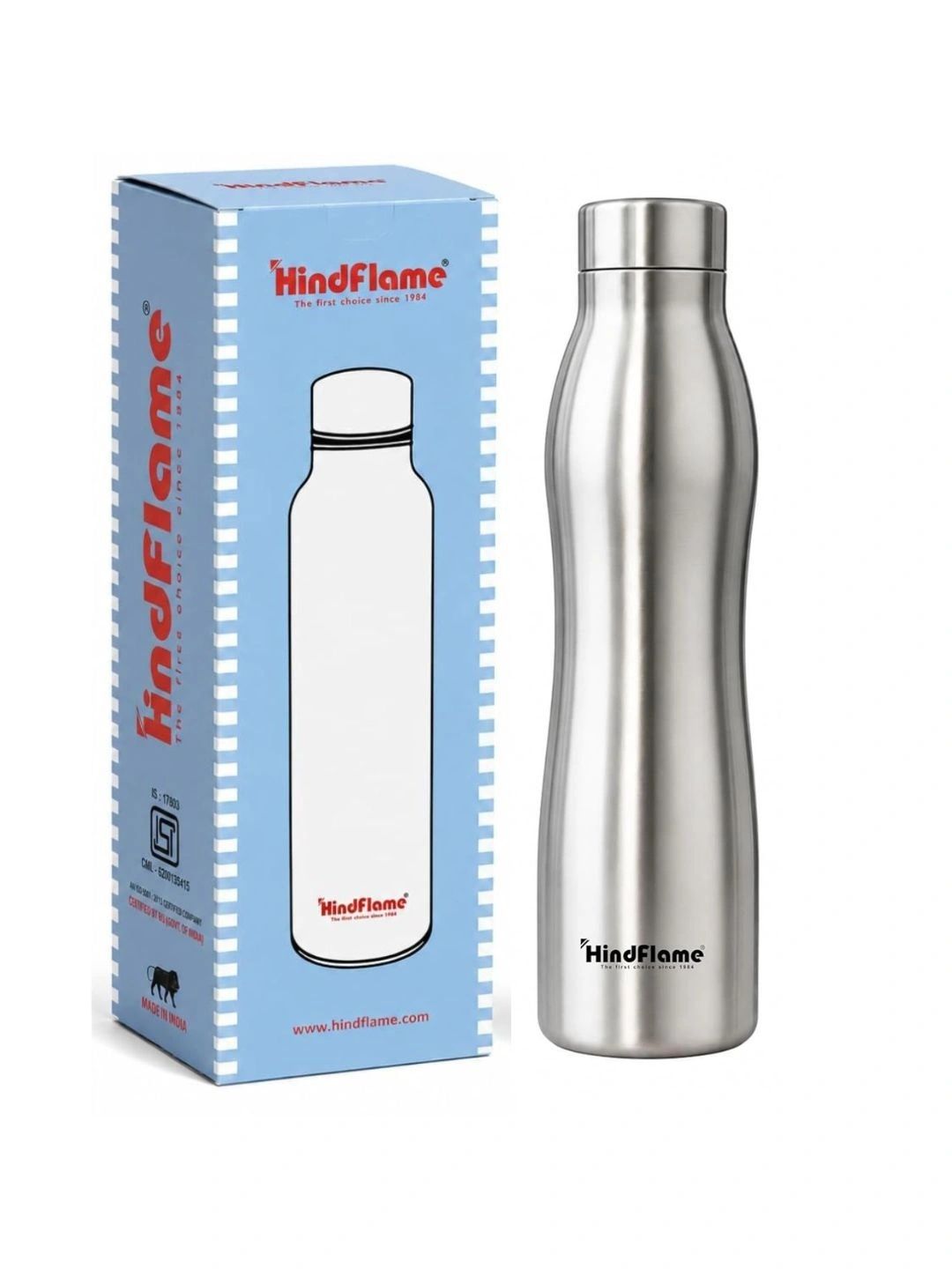 Hindflame Silver Wave 1000ml (Pack of 1) Stainless Steel Solid Water Bottle, ISI Marked