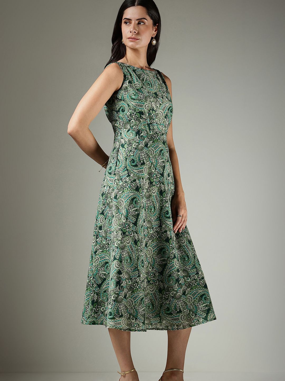 Paisley Printed Fit & Flare Midi Dress 3