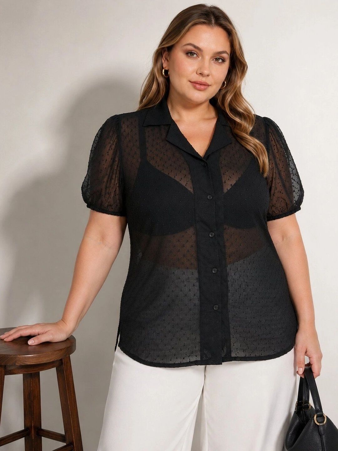 U&F Beyond Puff Sleeve Georgette Shirt Style Top