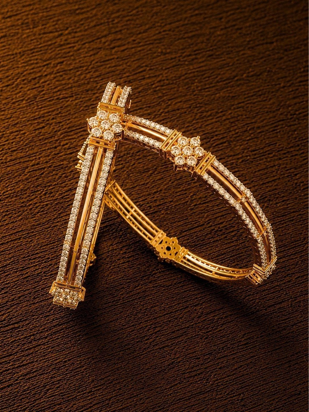 Zevarly Set of 2 Gold-Plated Cubic Zirconia Studded Bangles