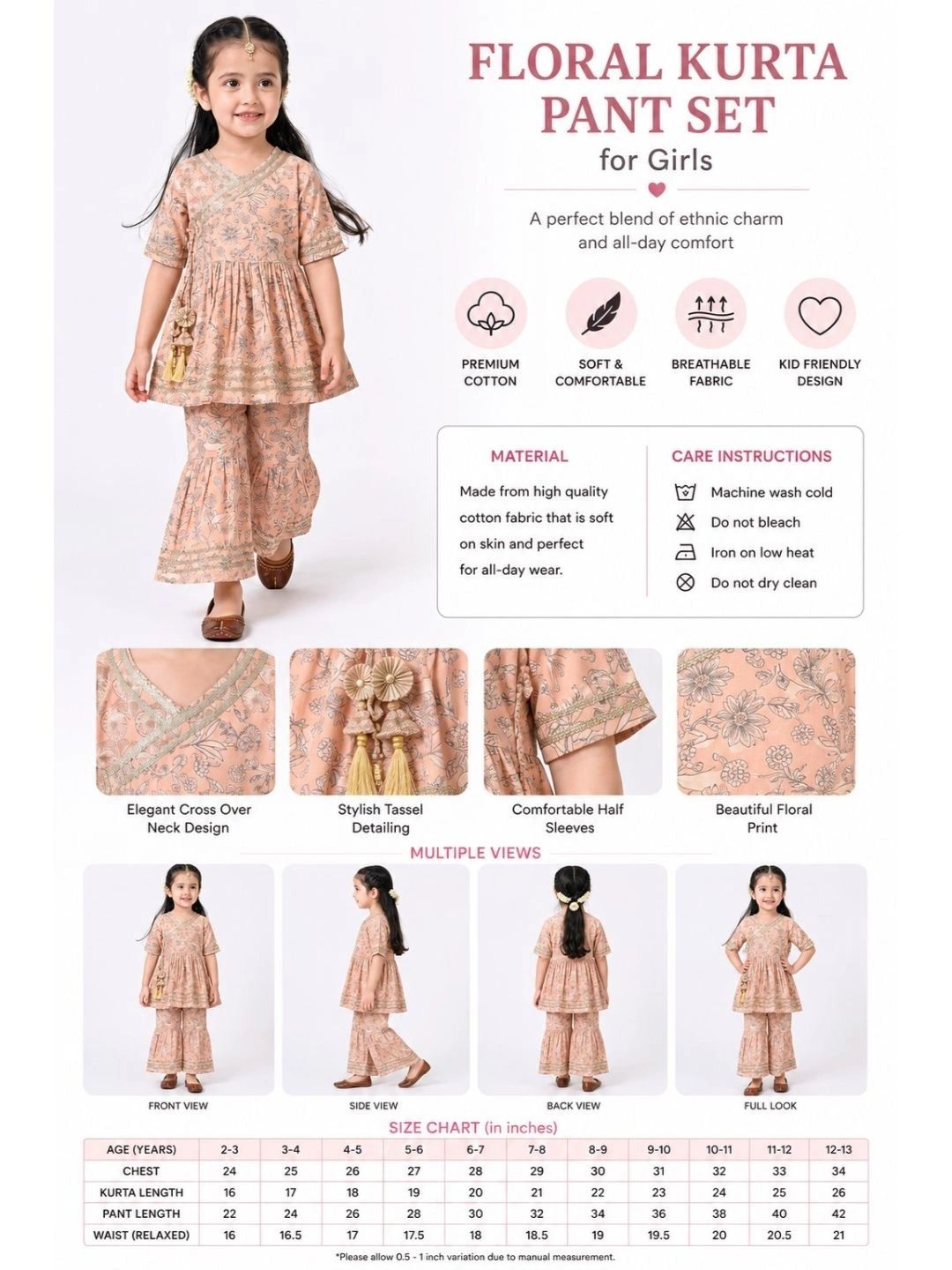 Girls Floral Printed Angrakha Kurta with Sharara 5