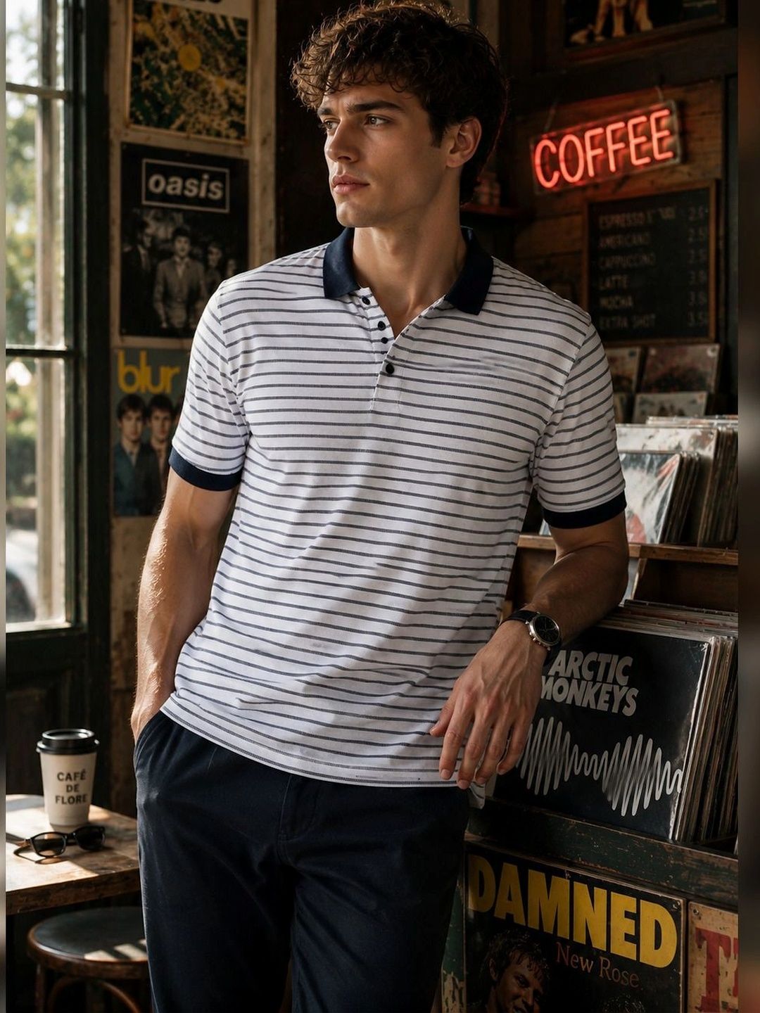 Eszett Striped Polo Collar Neck Short Sleeves Cotton Regular Fit T-shirt