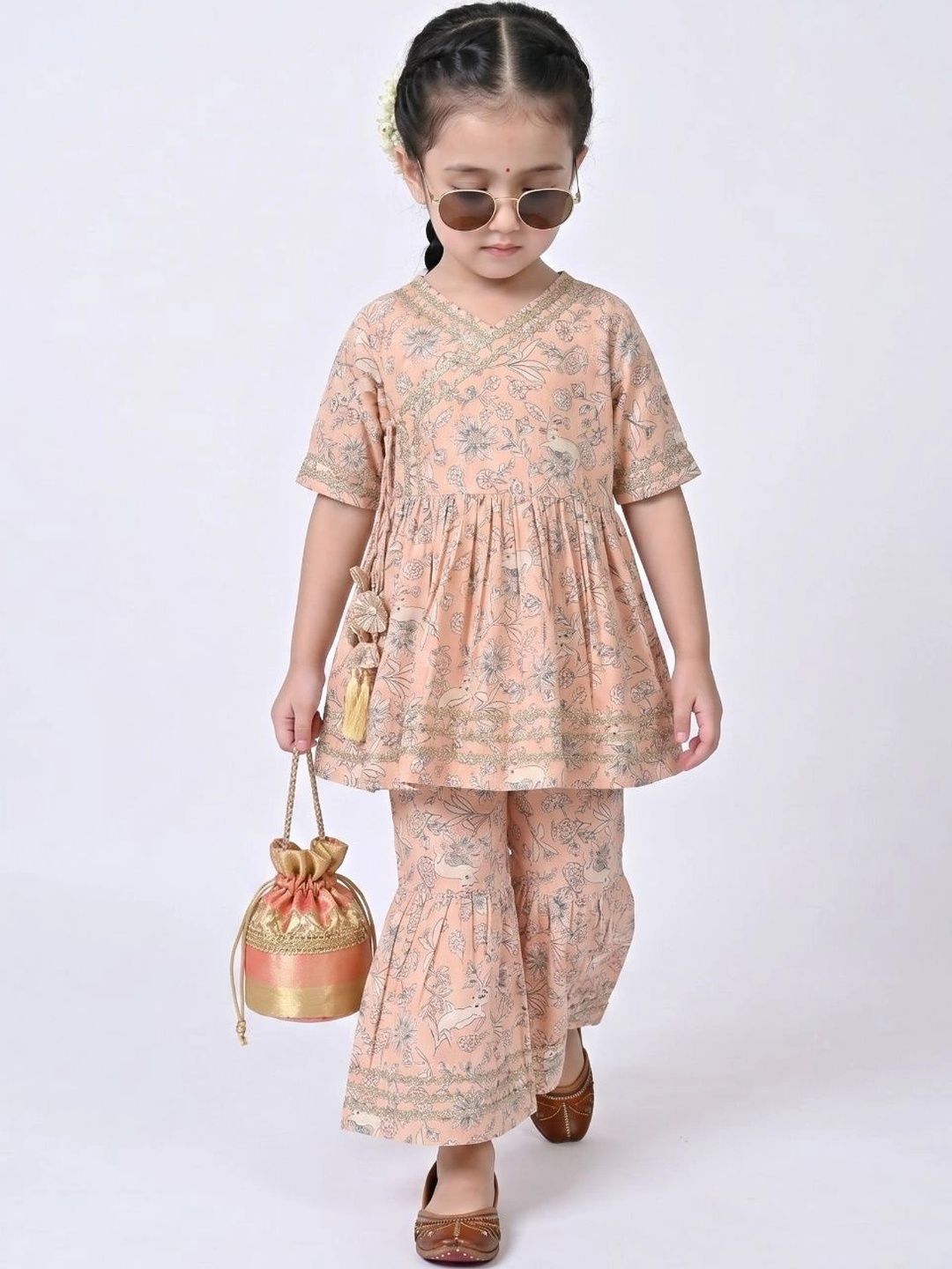 Girls Floral Printed Angrakha Kurta with Sharara 4