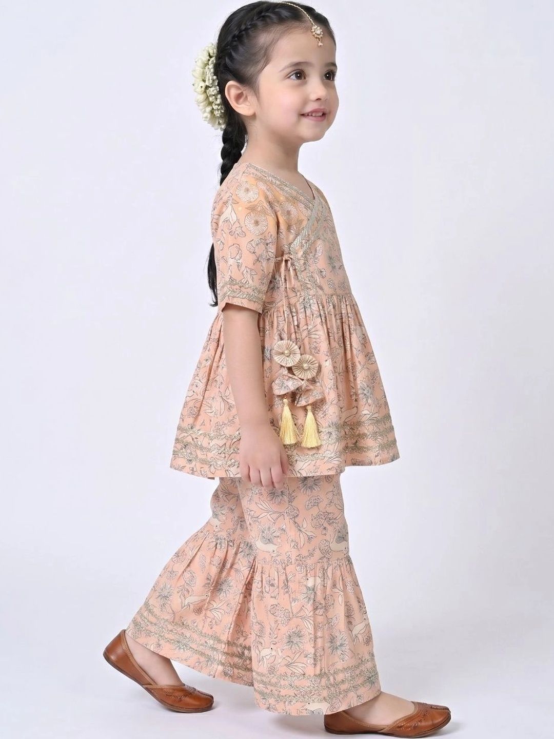 Girls Floral Printed Angrakha Kurta with Sharara 3