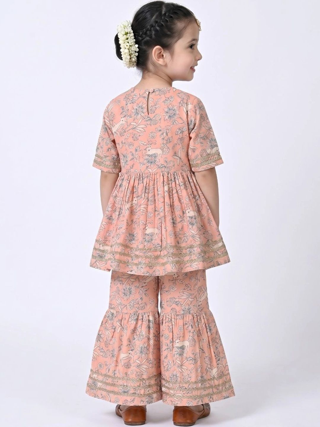 Girls Floral Printed Angrakha Kurta with Sharara 2