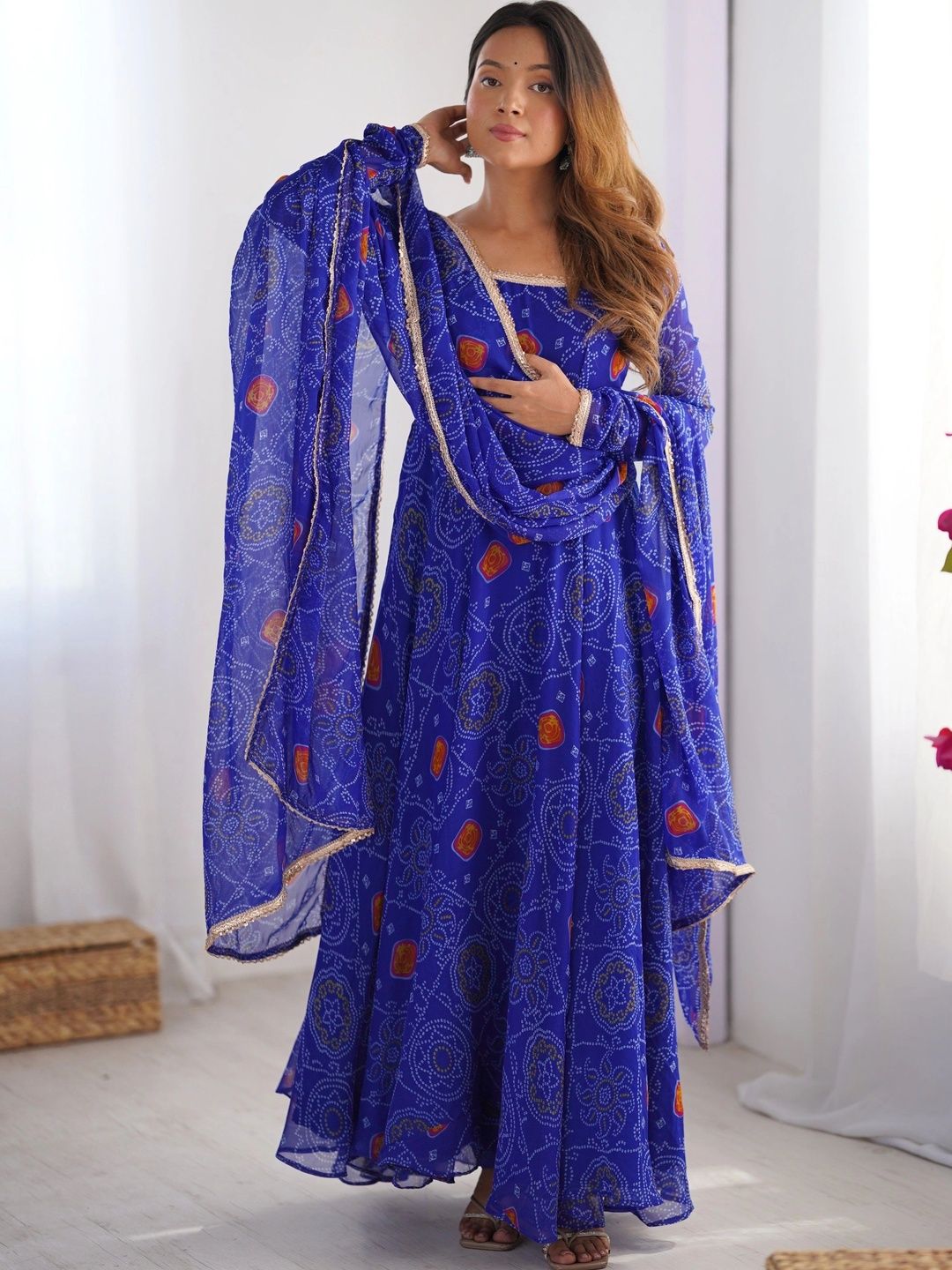 Sangria Women Ethnic Motifs Printed Regular Kurta With Dupatta