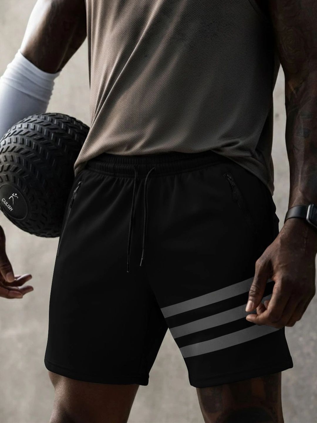 culish Men Striped Training or Gym Sports Shorts with Technology