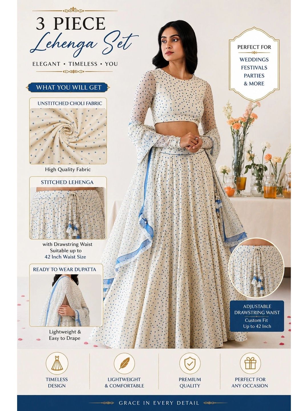Printed Semi-Stitched Lehenga & Unstitched Blouse With Dupatta 6